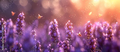 Ethereal Buzz Bokeh Blur Field of Lavender with Bees in Pollination