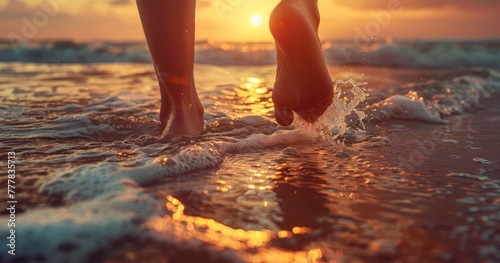 Woman's Toes in Sea Waves, Sunset Romance Scene