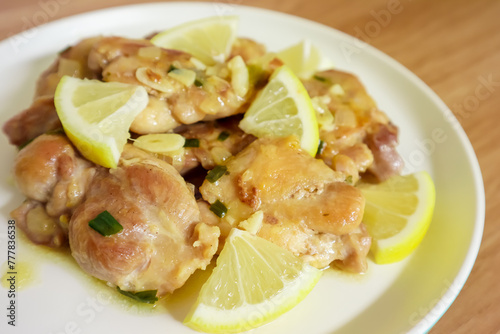 Lemon butter chicken served on plate, ready to eat