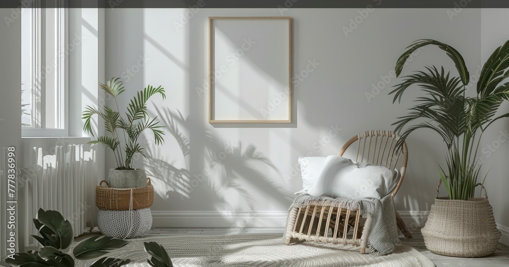 Mockup Empty Gray Wall with Wooden Frame in Baby Room Mockup Empty Gray Wall with Wooden Frame in Baby Room