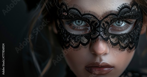 Close-Up of Woman in Black Lace Mask