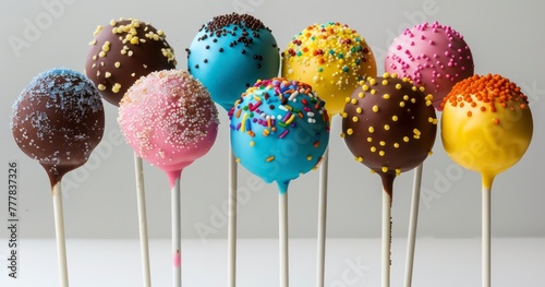 Variety of Cake Pops with Vibrant Decorations on White