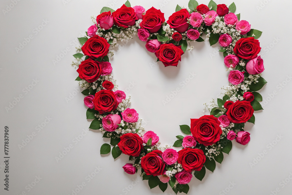 A heart-shaped wreath made of red roses.