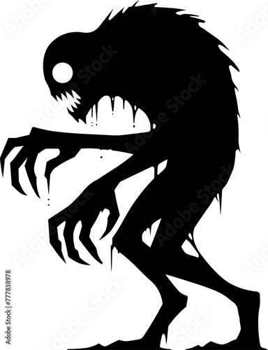 Silhouette of a horrible shadow monster with sharp claws. Minimalist pretp illustration for halloween.