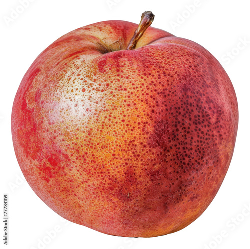 A red apple with a stem and a few spots on it, cut out - stock png. photo