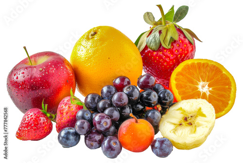 A variety of fruits including apples  oranges  strawberries  cut out - stock png.