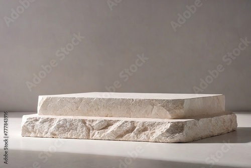 Product packaging mockup photo of White stone podium   studio advertising photoshoot