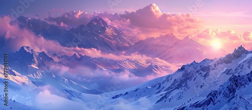 Tranquil Sunset Bokeh SnowCovered Mountains Radiate Serenity