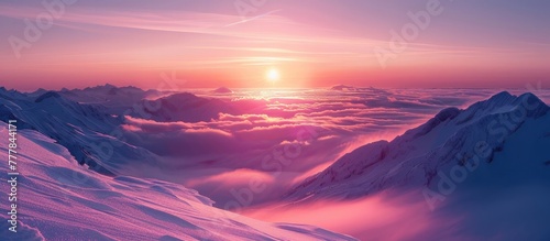 Tranquil Sunset Bokeh SnowCapped Mountains Bathed in Pastel Hues © Sittichok