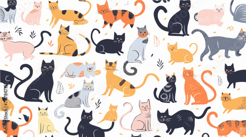 Hand drawn abstract cats, kitten, flat icons set. Color isolated illustrations. 