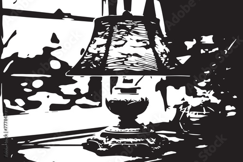 black and white illustration of a lamp