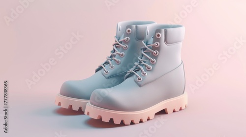 Steeltoed boots icon, 3D render clay style, Abstract geometric shape theme, studio short, pastel , isolated on pastel  background
