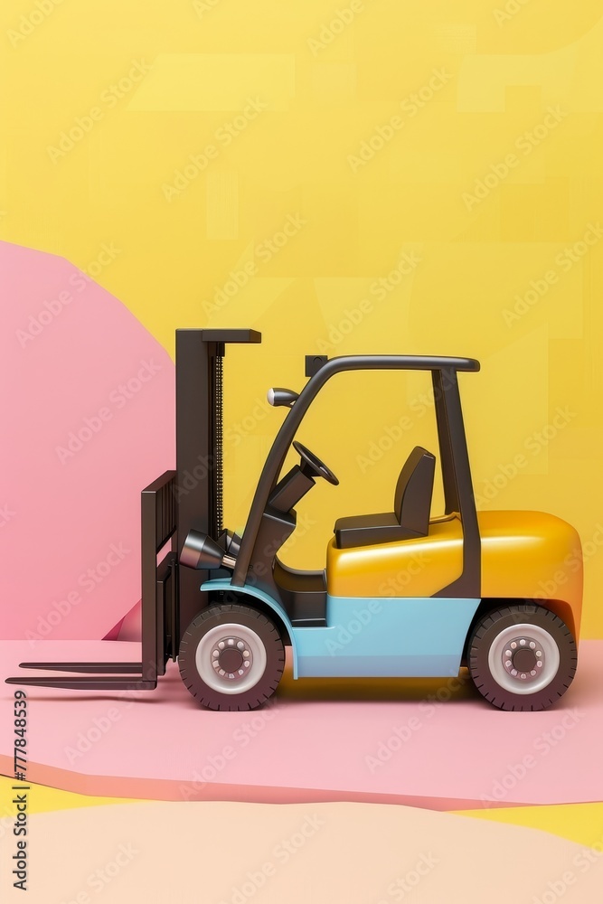 Forklift icon, 3D render clay style, Abstract geometric shape theme, studio short, pastel , isolated on pastel  background