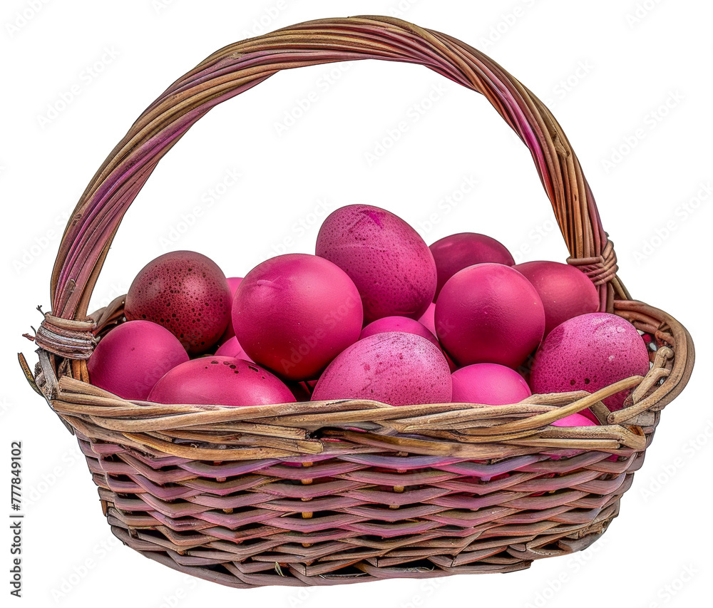 A basket full of pink eggs, cut out - stock png.