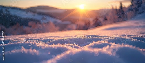 Bokeh Sunset Illuminates Serene SnowCovered Hills © Sittichok