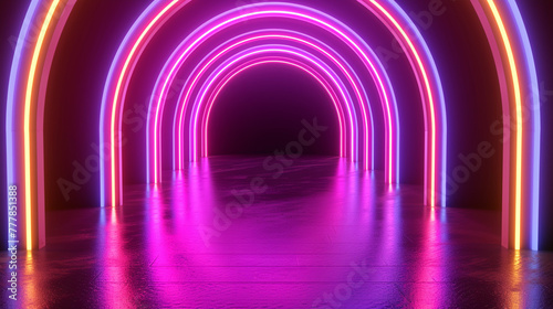 neon light on the way background  backdrop for display product on sale. Generative Ai