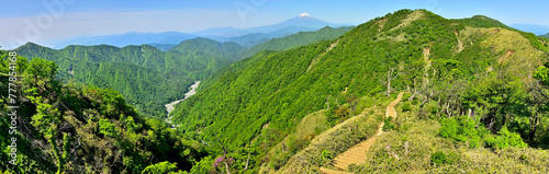 丹沢山地の丹沢山より富士山を望むパノラマ写真
