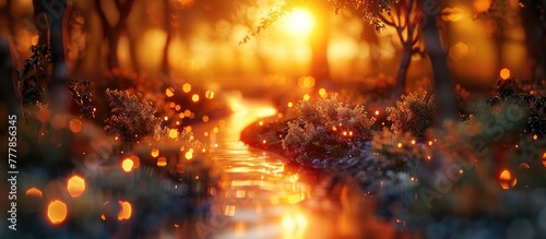 Dreamy D Clay Sunset A Golden Path Through a Forest bathed in Glowing Light