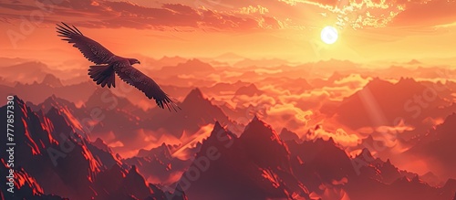 ThreeDimensional Clay Soaring Eagle Captures the Tranquil Essence of a Vibrant Sunset photo