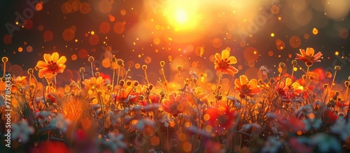 Enchanting D Clay Sunset Illumines a Field of Wildflowers