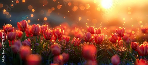 D Clay Sunset Tulips Field Swaying in Serene Breeze