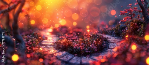 Dreamy D Clay Sunset Path Through a Vibrant Garden