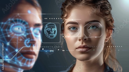 Authentication by facial recognition biometric technology concept