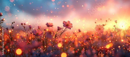 Enchanting D Clay Sunset A Field of Wildflowers Basking in the Warm Glow of Evening