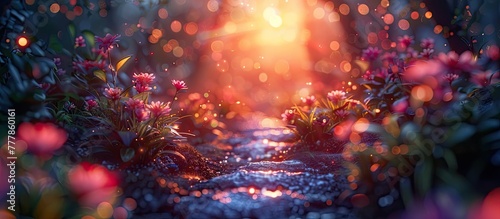 Dreamy D Clay Sunset Illumines a Colorful Garden Path