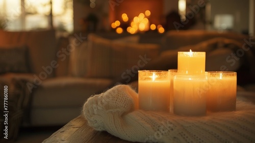 The soft glow of candles adds a warm and inviting touch to the room creating a peaceful retreat where one can unwind and recharge. .