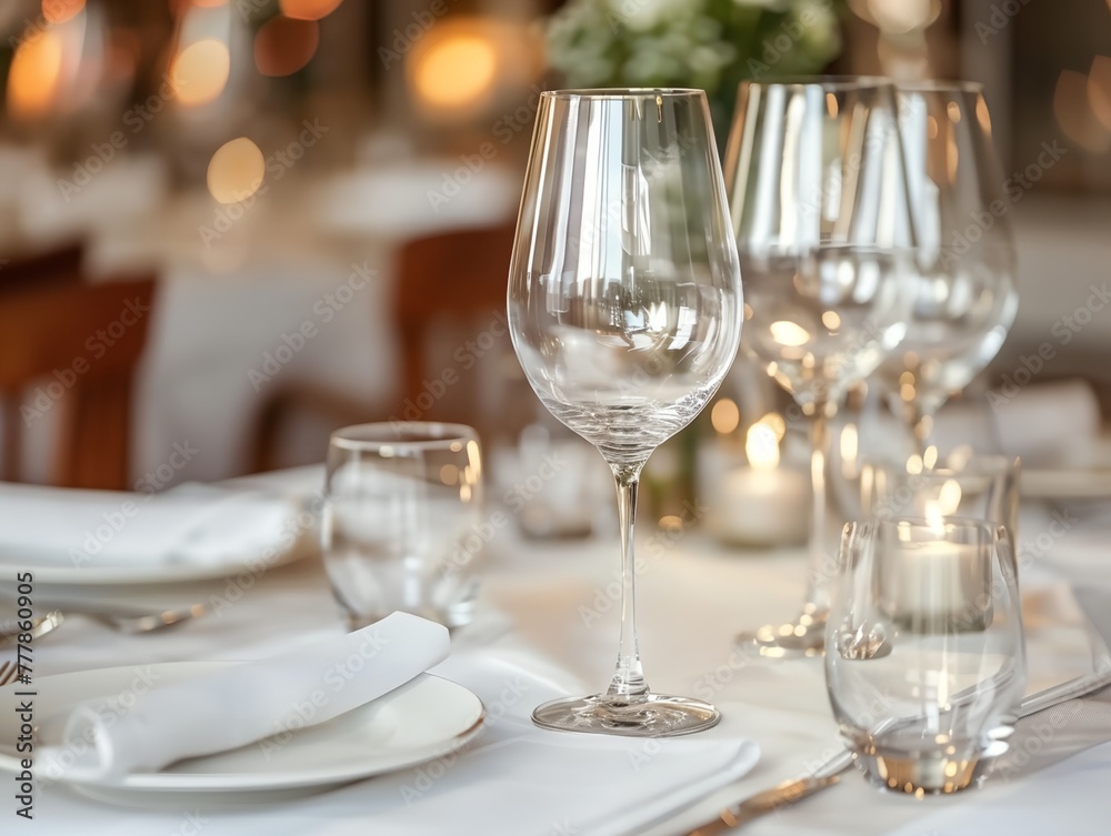 A table with a white tablecloth and a glass of wine A table with a white tablecloth and a glass of wine