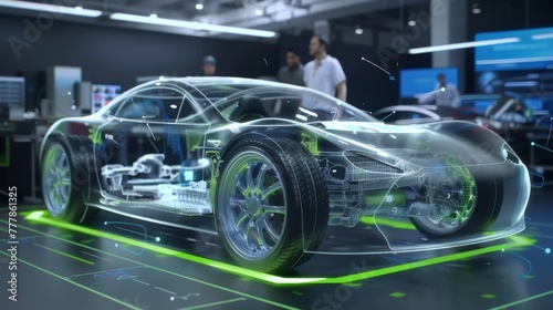 Car design engineers using holographic app technology