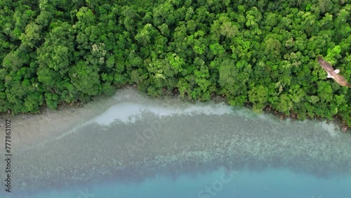 Aerial view of sea wave beach tropical with green forest in Koh Kood, Trat Thailand. photo