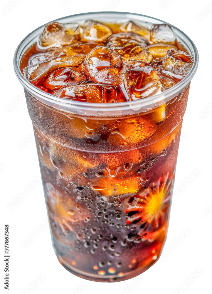 A cup of iced coffee with ice cubes in it, cut out - stock png. A cup of iced coffee with ice cubes in it, cut out - stock png.