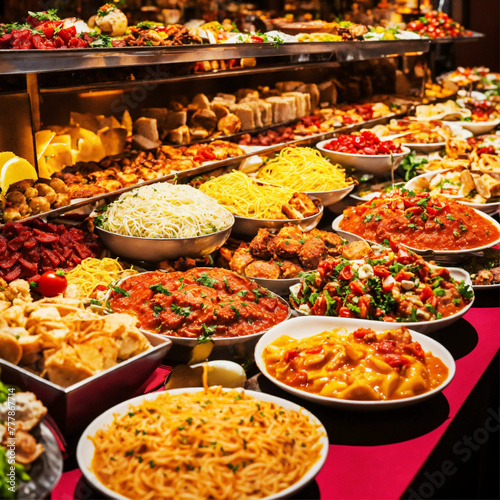 A large selection of Italian food. 