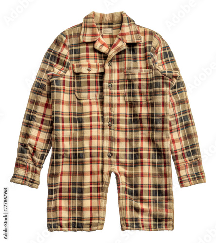 A plaid shirt with buttons and a plaid vest, cut out - stock png.