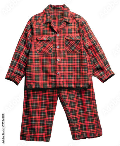 A man is wearing a red plaid shirt and black pants, cut out - stock png.