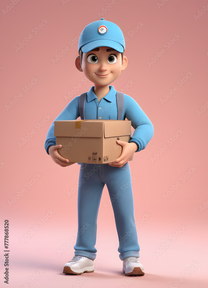 3D Render of a Dedicated Delivery Man Swiftly Carrying Packages or box Through 3D Render of a Dedicated Delivery Man Swiftly Carrying Packages or box Through
