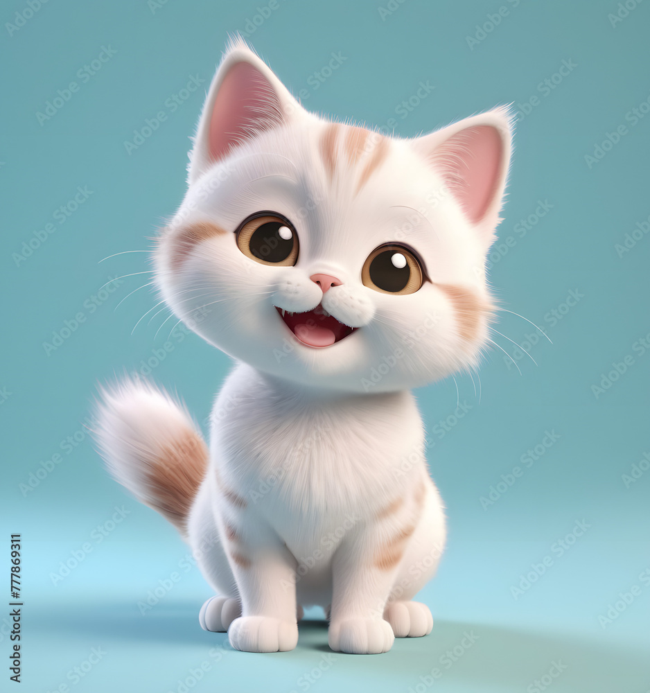 A delightful 3D rendering of an adorable, chubby, and fluffy cat with a beaming smile, radiating charm and cuteness. A delightful 3D rendering of an adorable, chubby, and fluffy cat with a beaming smile, radiating charm and cuteness.