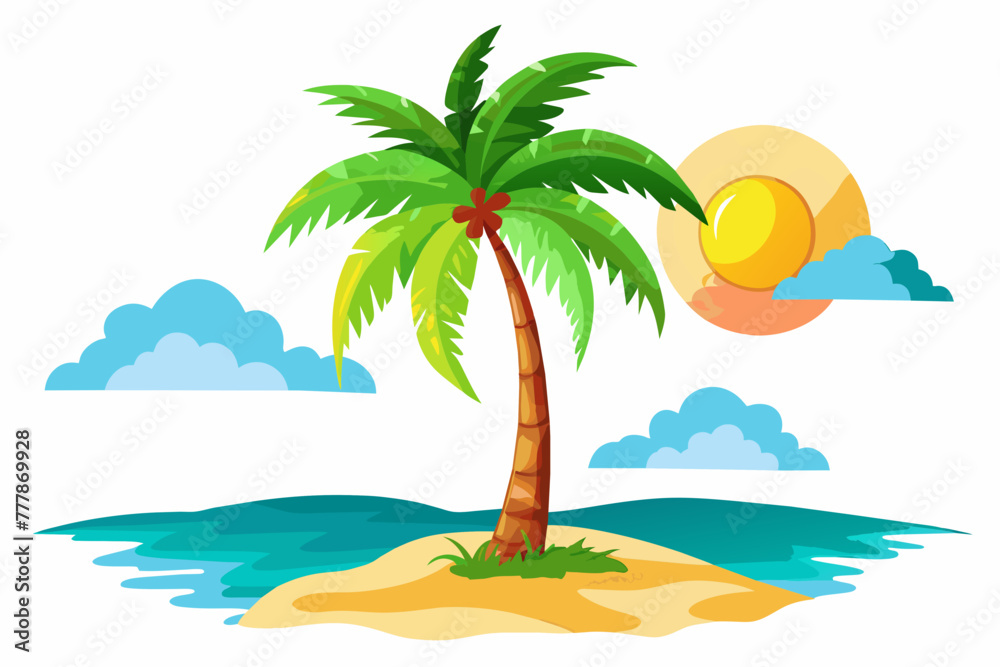 beach palm-sun-watercolor-white-background vector 