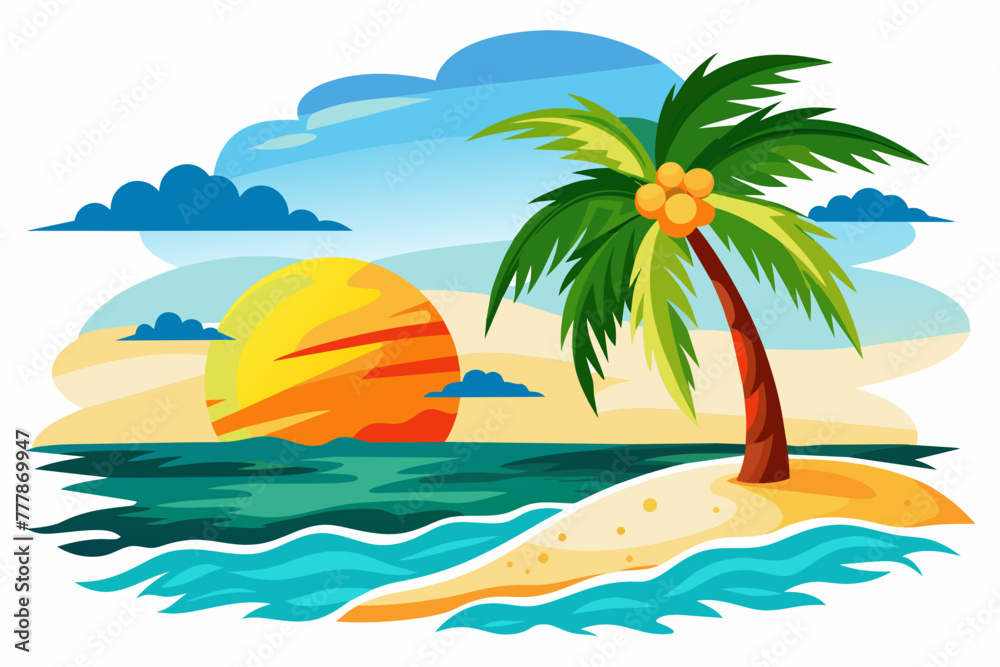 beach palm-sun-watercolor-white-background vector 