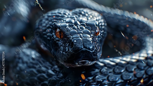 Closeup Black Snake Reptile photo