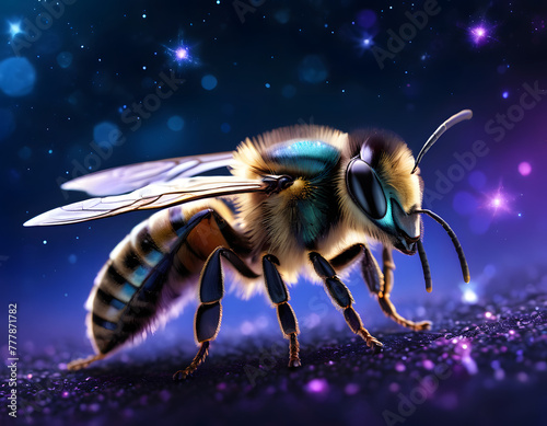 majestic and magical purple photography of honey bee in purple color theme © vian