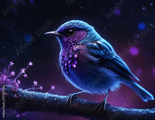 majestic magical theme purple bird, with dark purple background