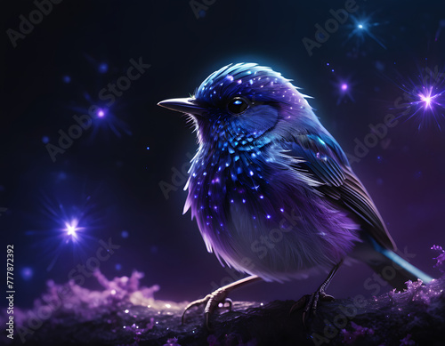 majestic magical theme purple bird, with dark purple background © vian