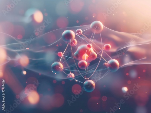 Atomic structure. Atom is the smallest level of matter that forms chemical elements. Nuclear reaction. Concept nanotechnology. Neutrons and protons - nucleus.