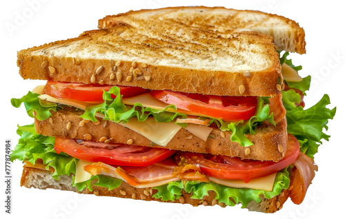 A sandwich with lettuce, tomato, and cheese, cut out - stock png.