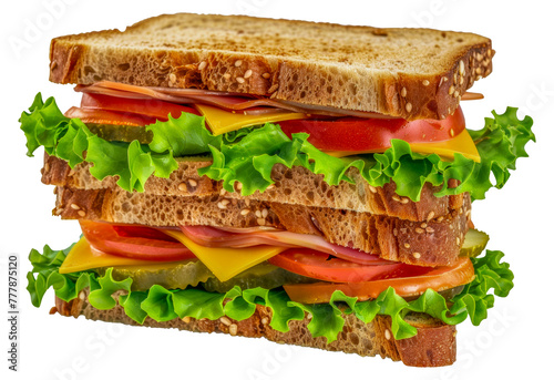 A sandwich with lettuce, tomato, and cheese, cut out - stock png.