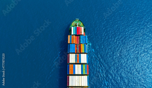 Aerial view of the freight shipping transport system cargo ship container. international transportation Export-import business, logistics, transportation industry concepts	