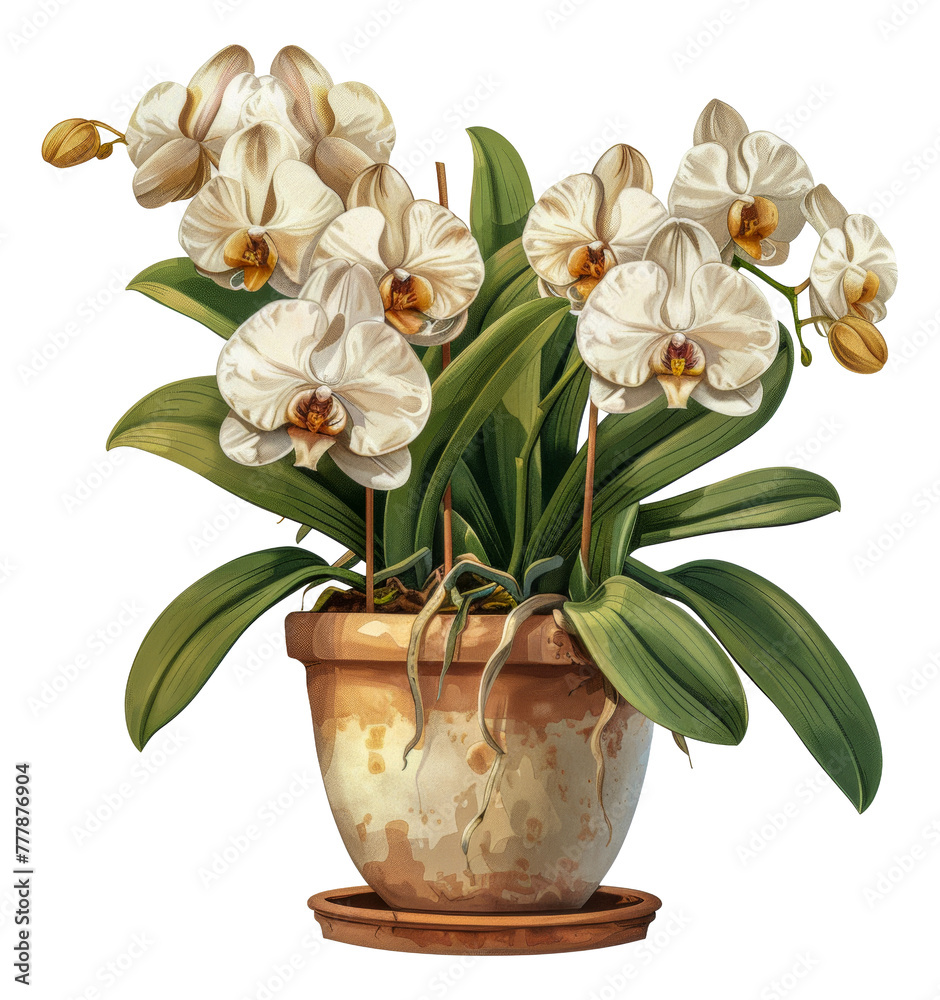 A vase with a bunch of white flowers in it, cut out - stock png.